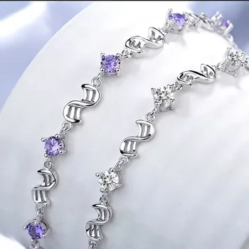 prabangus dizaineris 925 svarų sterlingų sidabrinė apyrankė moterims Papuošalai Balta Violetinė Retro vestuvių formos kubinis cirkonis Ilgis 17CM+4CM