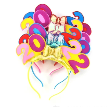 Švytintis lankas Laimingų Naujųjų metų galvos apdangalas 2022 m Šviečiantis mirksintis plaukų lankas užsidega Foto rekvizitai Dekoravimo vakarėlis Palankumas