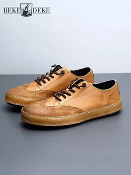 Vintage Wing Tip Brogues Men Platform Slip On Loafers Cowhide Natūralios odos riedlentės batai Laisvalaikio treniruokliai Joggers Sportbačiai