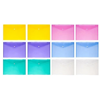 12Piece Multi File Envelope PVC Snap Button failo krepšys 6 spalvų A4 plastikas su vizitinės kortelės laikikliu Failų krepšys