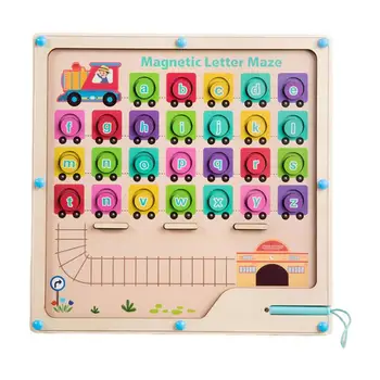 Magnetinės abėcėlės labirintas Medinis ABC raidžių atitikimas Dėlionė Edukacinis labirintas Žaislai Montessori ABC dėlionė Mergaitėms Berniukai