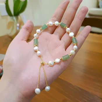 Naujo kinų stiliaus natūrali gėlavandenių perlų apyrankė Moteriška lengva prabangi bambuko madinga rankų papuošalų žavesio apyrankė