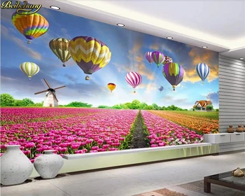 beibehang Individualizuota nuotrauka Peizažas Pastoralinis oro balionas Tulpės gėlė Galinis kambarys Freska Svetainė TV 3D tapetai Papel de parede