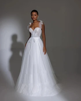 2024 Išskirtinės A linijos vestuvinės suknelės Mielosios pūstos rankovės Nuotakos chalatai Nėrinių aplikacijos Pagal užsakymą pagamintos Vestidos de Noiva W10375
