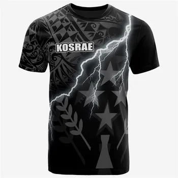 Kosrae marškinėliai Kosrae vėliavos apšvietimas Thunder 3D spausdinti marškinėliai Harajuku marškinėliai Vyrai moterims Trumpomis rankovėmis 01
