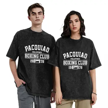 Pacquiao bokso klubas Išskalbti marškinėliai Vyrų kovos rungtynės Y2K Juokingi medvilniniai marškinėliai Vasaros O-Kaklas Mieli trišakiai Raštas Oversized Tops