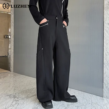 LUZHEN Korėjietiško prabangaus kostiumo kelnės 2023 Rudens nauja tendencija Vyrų madingos sandūros užtrauktuko nišos dizainas Laisvalaikio krepšys Treousers 2adc7b