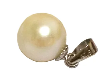 8-9mm AAA White Round Freshwater Pearl Pendent su 925 svarų sterlingų sidabro užstatu