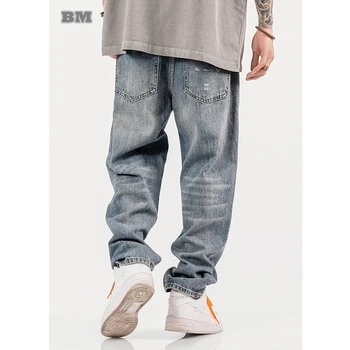Japonų gatvės apranga Aukštos kokybės baggy džinsai Vyriški drabužiai Harajuku Laisvalaikio džinsinis audinys Tiesios krovininės kelnės Korėjietiškos laisvos kelnės Vyriškas