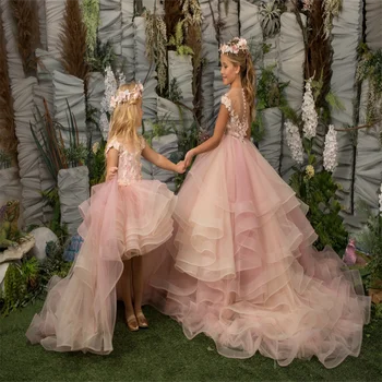 Gėlių mergaitės suknelė Aplikacija Gėlių vaikų gimtadienis Vestuvių vakarėlis Chalatai Nauji drabužiai vaikams Princesė Pirmoji Komunija