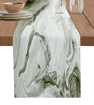 Marmuro tekstūra Žolė Žalias stalo bėgikas Medvilninis linas Vestuvių dekoro staltiesė Namų vakarienė Stalas Dekoras Stalas Bėgikas