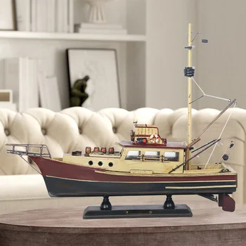 Europos ir Amerikos medžio masyvo amatų žvejybos valties modelis svetainės dekoravimas restorano scena Viduržemio jūros stiliaus dekoravimas