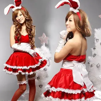 Didmeninis pristatymas kalėdiniam kostiumui, raudono zuikio mergaitės pagrindinės šokėjos aprangai, fotografijos aprangai.