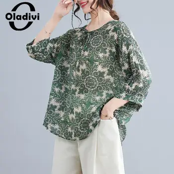 Oladivi Fashion Print Didelio dydžio moteriškos laisvalaikio palaidinės 2023 Vasaros trumpomis rankovėmis oversized marškiniai Ladies Big Top Tunics 6363