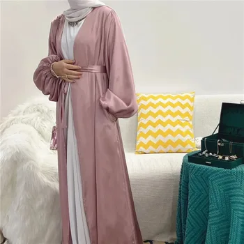 Turkija Satin Abaya Kimono Turkija Pūsta rankovė Atidaryti Abayas moterims Dubajus 2023 m. Musulmonų hidžabo suknelė Kuklūs islamo drabužiai Kaftan