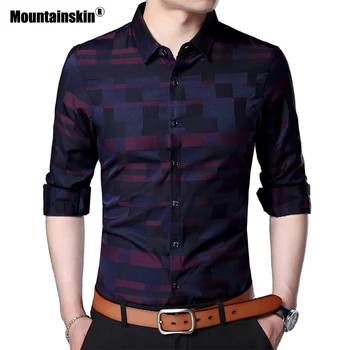 Mountainskin 2021 Nauji vyriški plediniai marškiniai Pavasario rudens laisvalaikio marškiniai ilgomis rankovėmis Vyriški marškiniai Prekės ženklo drabužiai M ~ 4XL SA757