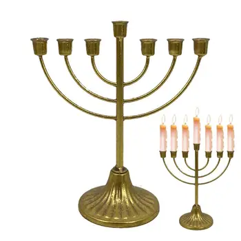 7 Filialas Menoros žvakių laikiklis Jeruzalės šventykla Menora Antikvarinis Hanukos žvakių stovas Dovana Hanukos šventei
