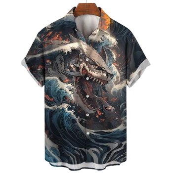 2024 Mada Vyriški marškiniai Animal Shark 3D Laisvalaikio marškiniai vyrams Vasariniai marškiniai trumpomis rankovėmis Havajų marškiniai Vyriški drabužiai Tops Marškinėliai