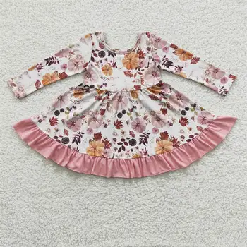 Didmeninė prekyba Vaikai Moliūgų suknelė Suknelė ilgomis rankovėmis Vaikas Kūdikis Padėkos diena Kūdikis Mergaitė Ruduo Gėlių lapai Mažylis Gėlių drabužiai