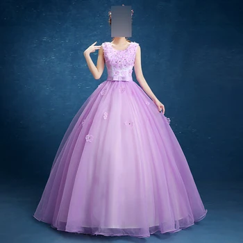 Violetinė rutulinė suknelė Moteriškos svarainių suknelės Aplikacijos Tiulis Prom gimtadienio vakarėlio chalatai Oficiali Vestido de Noche Abenkleider