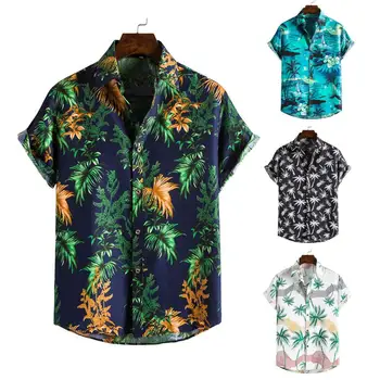 Summer New Fashion Casual Vyriški marškiniai Sagos žemyn Kokosų medis Spausdinti Ploni Havajų marškiniai trumpomis rankovėmis Apversta apykaklė Paplūdimio drabužiai