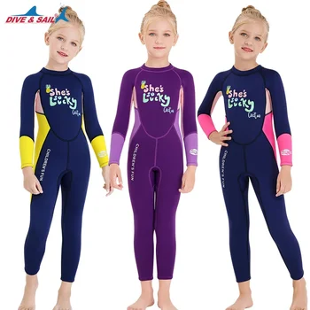 Šiltas vaikiškas maudymosi kostiumėlis 2.5MM neoprenas vientisas nardymo kostiumas ilgomis rankovėmis snorkeling banglenčių sportas plaukimas vandens sporto kostiumas