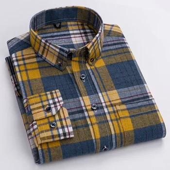 Vyriški pledai Išskalbti marškiniai ilgomis rankovėmis Vienos kišenės Comfortabl 100% medvilniniai laisvalaikio mados plono prigludimo mygtukas žemyn Marškiniai