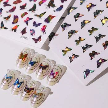 1vnt Holografinis lazerinis drugelis 3D nagų lipdukų spalvos Auksas 