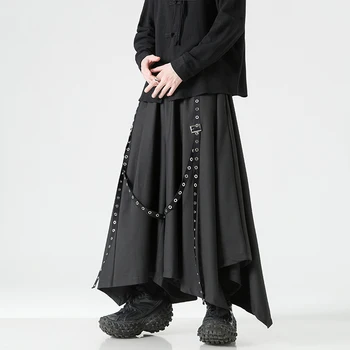 2023 Vyrų kaspinas Juodos plačios kojinės Vyriškos moterys Kinų stiliaus gatvės drabužiai Punk gotikinės Haremo kelnės Vyriškos Kimono sijono kelnės