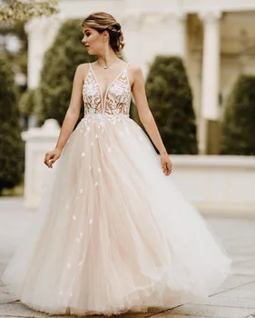 2023 Plius Size Country Garden Gėlių nėriniai A-line Ivory Backless Bridal Gowns Dresses vestido de novia ZJ050