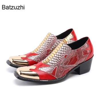 Batzuzhi itališko stiliaus rankų darbo vyriški batai slysta ant raudonos natūralios odos suknelės batelių Vyrai vestuvėms ir vakarėliams, dideli dydžiai 38-47
