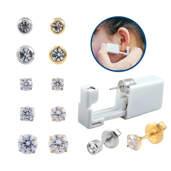 Pardavė pora sterilizuotų vienkartinių ausų auskarų vėrimo įrenginių Crystal Prong Setting Stud Earring Gun Įrankių rinkinys Saugumas ir lengva moteriai