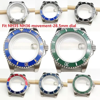 28.5mm ciferblato dėklas, skirtas NH35 NH36 2813 8215 judėjimui su skaidriu apatiniu dangteliu grūdinto mineralinio stiklo dėklo laikrodžių priedais