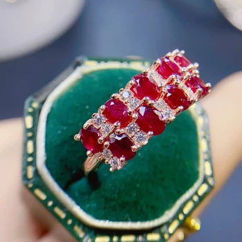 Natūralus rubino žiedas moteriškas išskirtinis 925 svarų sterlingų sidabro šviežia ir paprasta ypatinga dovana