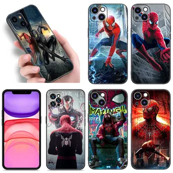 Marvel Spiderman telefono dėklas, skirtas Apple iPhone 12 13 Mini 11 14 15 Pro Max 7 8 Plus X XR XS SE 2020 2022 Juodas silikoninis dėklas