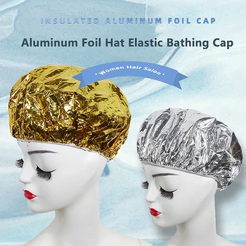 2vnt Moteriška dušo kepuraitė Šilumos izoliacija Aliuminio folijos kepurė Stretch Dušo kepurė Plaukų salono plaukų dažymo kepurė Plaukų dažymo įrankiai