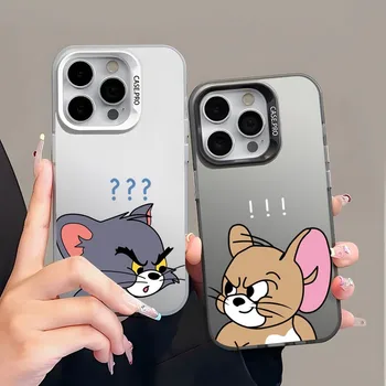 Pora J-JerryS pelė Tom Cat telefono dėklas Matinės spalvos sidabrinis telefono dėklas, skirtas IPhone 15 14 13 12 Pro Max 11 2024 mados pora