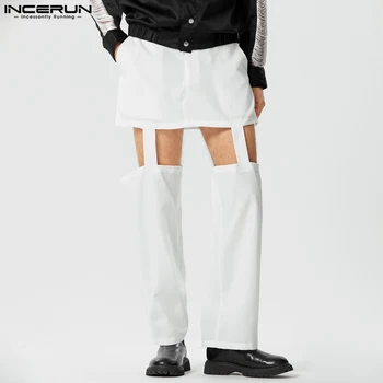 INCERUN 2023 American Style New Men's Pantalons Dekonstrukcijos dizainas Solidžios visų derančių kelnės Mada Tuščiavidurės ilgos kelnės S-5XL