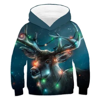 New Christmas Kids Boys Hoodies Džemperis Xmas Cartoon 3D Deer Print Tops Fashion Pullovers Casual Jacket New Coats 3-12 Year