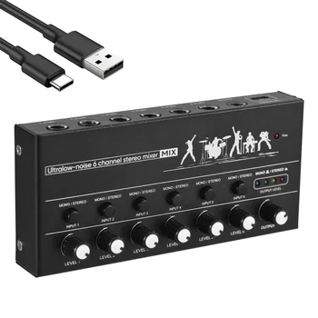 6 kanalų garso maišytuvas Stereo linijos maišytuvas USB Type-C Mono / Dual Channels Itin mažo triukšmo maišytuvo plokštė gitaros bosinės klaviatūros scenai
