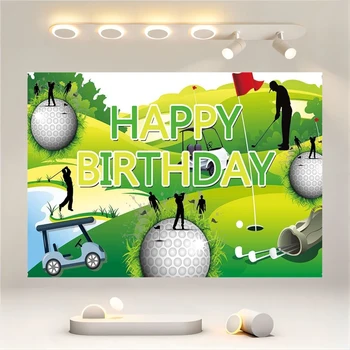 Su gimtadieniu Papuošimo fonas Didelis golfo sportas Gimtadienio logotipas Reklamjuostė Golfo sporto tema Gimtadienio vakarėlio dekoravimas
