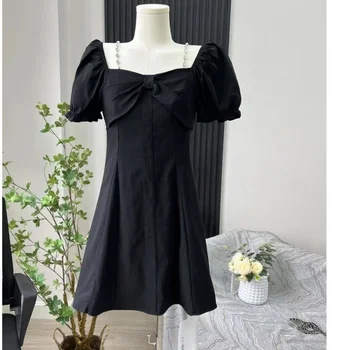 BEENLE Elegantiška juoda suknelė aukštu liemeniu 2023 m. vasaros naujas kietas lankas net vakarėlio A linijos sijonai Korėjos mados laisvalaikio mini suknelės