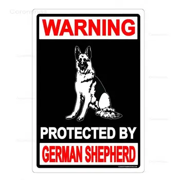 Įspėjimas: saugo vokiečių aviganis. Vintažinio metalo ženklas Retro skardos plokštė Klasikinė šunų tapyba Sienų apdaila barų šeimai