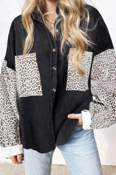 Women's Casual Leopard Print Lapel Shirt New Autumn Pockets Design Woman Loose Long Sleeves Fashion Cardigan Jacket