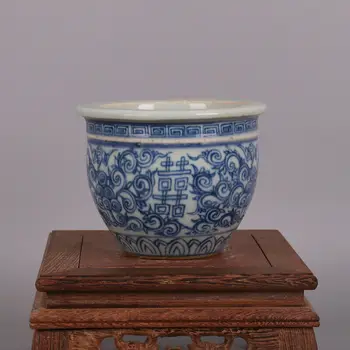 kinų senovinis senovinis rankų darbas Mėlynas ir baltas Xi simbolis Maži cilindriniai keraminiai vazonai augalams augalų vazonas