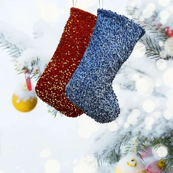 Didelės pakabinamos kojinės Namų papuošalai Vienspalvis spindesys Blizgučiai Kalėdinės kojinės šventinėms dekoracijoms