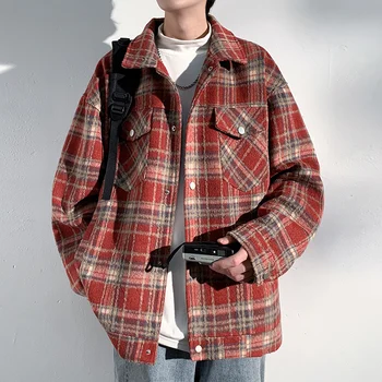 TFETTERS Brand Plaid Turn Down Collar Vyriška striukė 2023 Rudens žiema Naujos korėjiečių laisvalaikio striukės Mans Streetwear Oversize Man Paltas