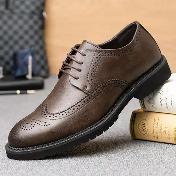 odiniai batai Vyrų ruduo Naujas verslas Oficialus dėvėjimas Žieminiai vyriški odiniai batai Vyriški kvėpuojantys minkštas dugnas Minkštas paviršius Britų