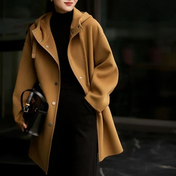 Hooded vilnonis paltas Moterys šiltos 2023 m. Madinga žieminė striukė Moteriškas treninginis paltas moterims ilgomis rankovėmis Laisvalaikio paltai ir švarkai Moterys