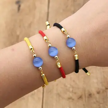 Blue Opal Bead Wrap Bracelet Women Handmade Adjustable Colorful Rope Charm Bracelet Jewelry Gift
